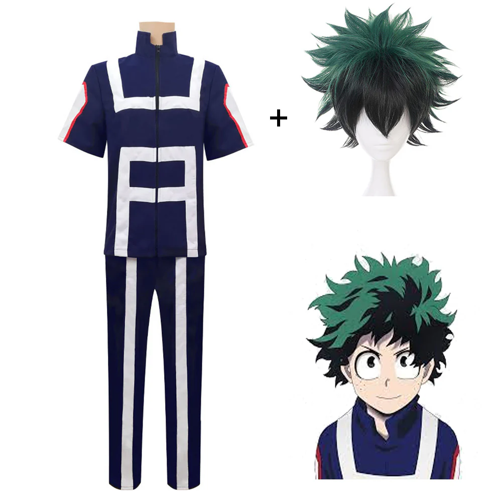 Anime My Hero Academia Costume Midoriya Izuku Training/Gym Cosplay Outfit with Wig