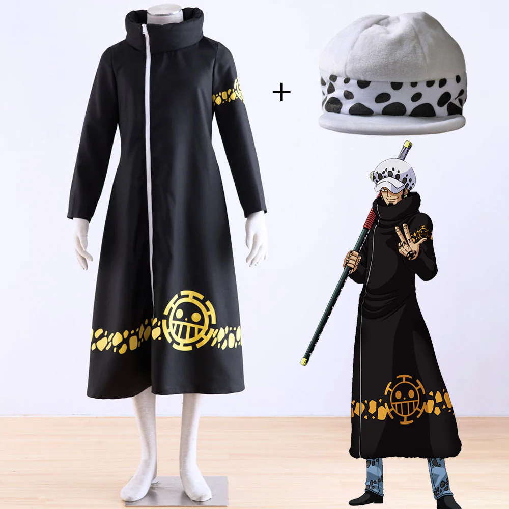 Anime One Piece Costume Trafalgar Law Cosplay Robe Cloak with Hat for Men