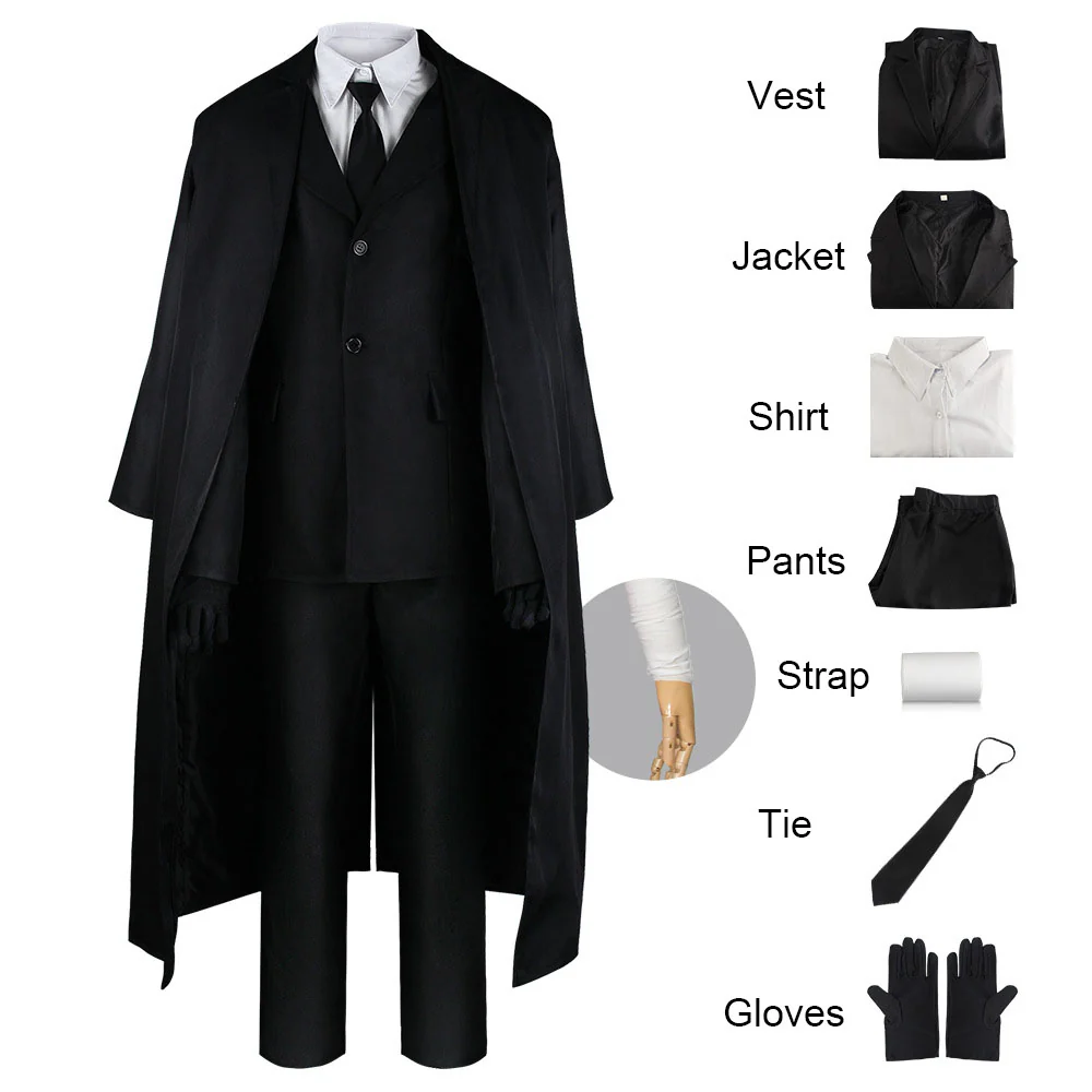Bungou Stray Dogs Costume Osamu Dazai Cosplay Black Full Outfit with Accessories for Men - Image 4