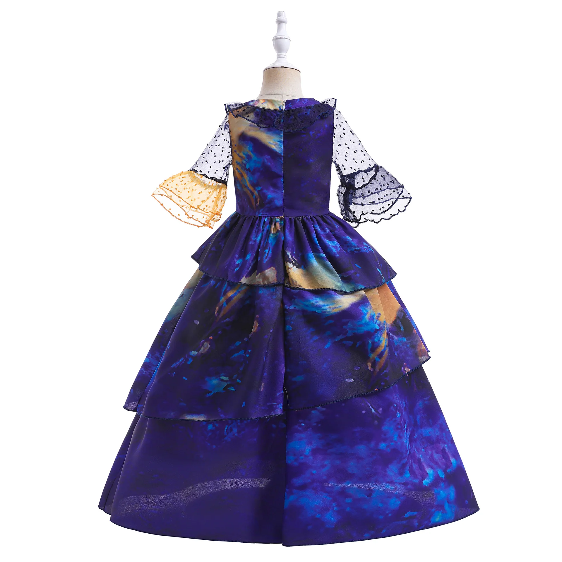 Encanto Costume Isabella Cosplay Translucent Short Sleeves Blue Dress for Kids - Image 4