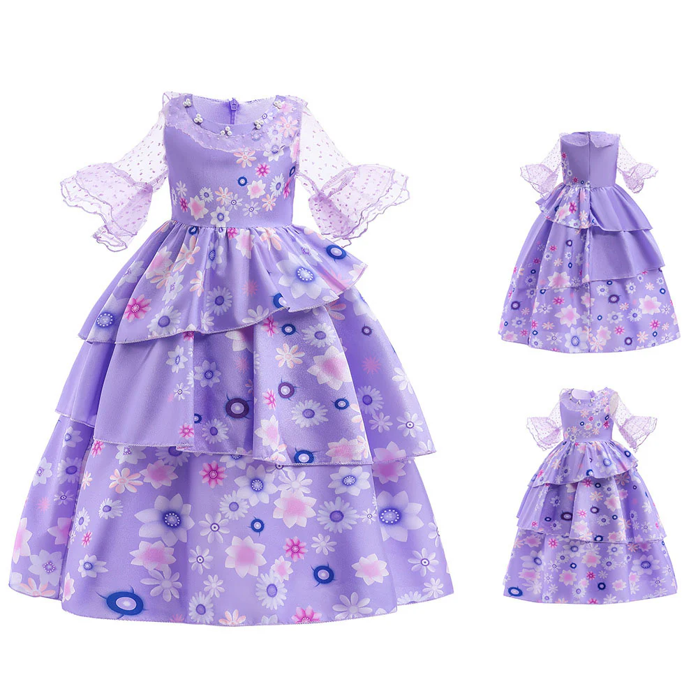 Girls Encanto Costume Isabella Cosplay Translucent Short Sleeves Princess Dress for Kids - Image 5