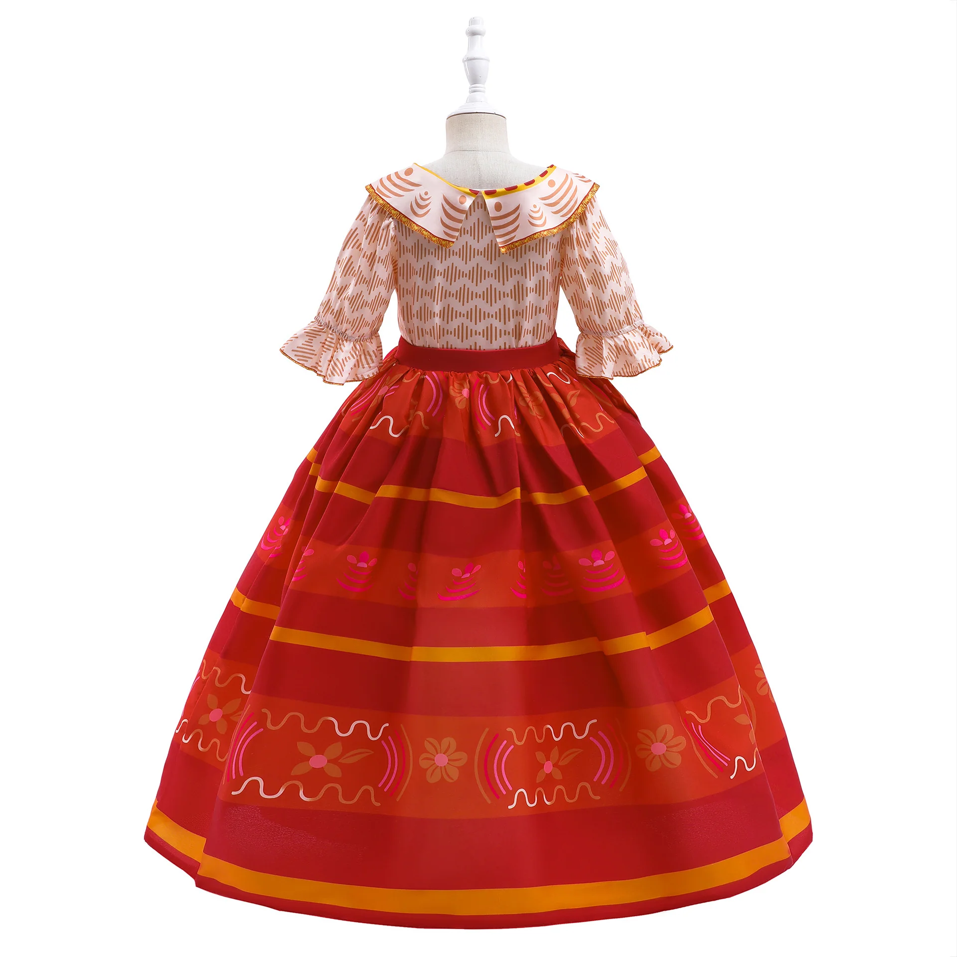 Girls Encanto Costume Dolores Cosplay Short Trumpet Sleeves Orange Dress for Kids - Image 4