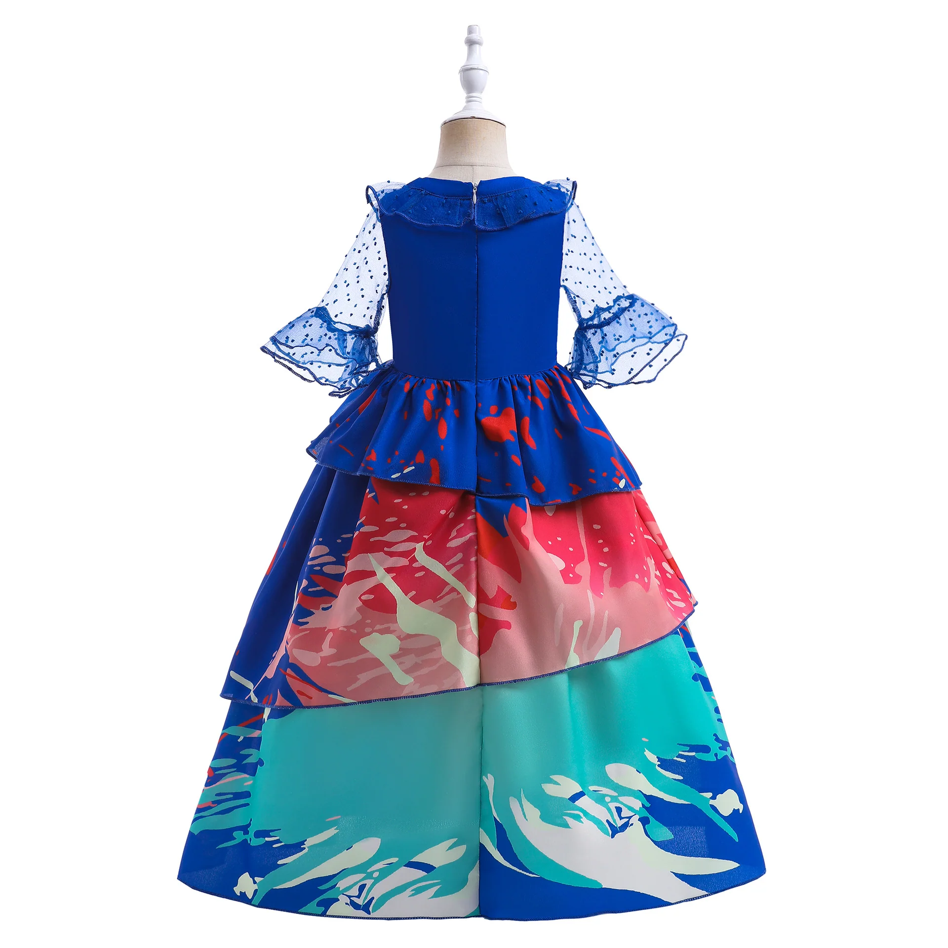 Girls Encanto Costume Isabella Cosplay Translucent Short Sleeves Blue Dress - Image 4