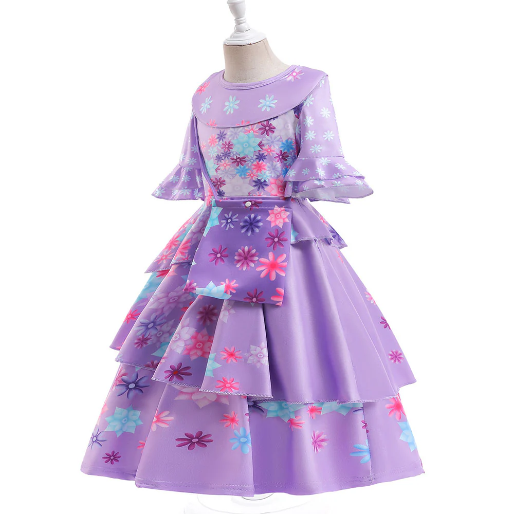 Girls Encanto Costume Isabella Cosplay Trumpet Short Sleeves Dress with Bag for Kids - Image 3