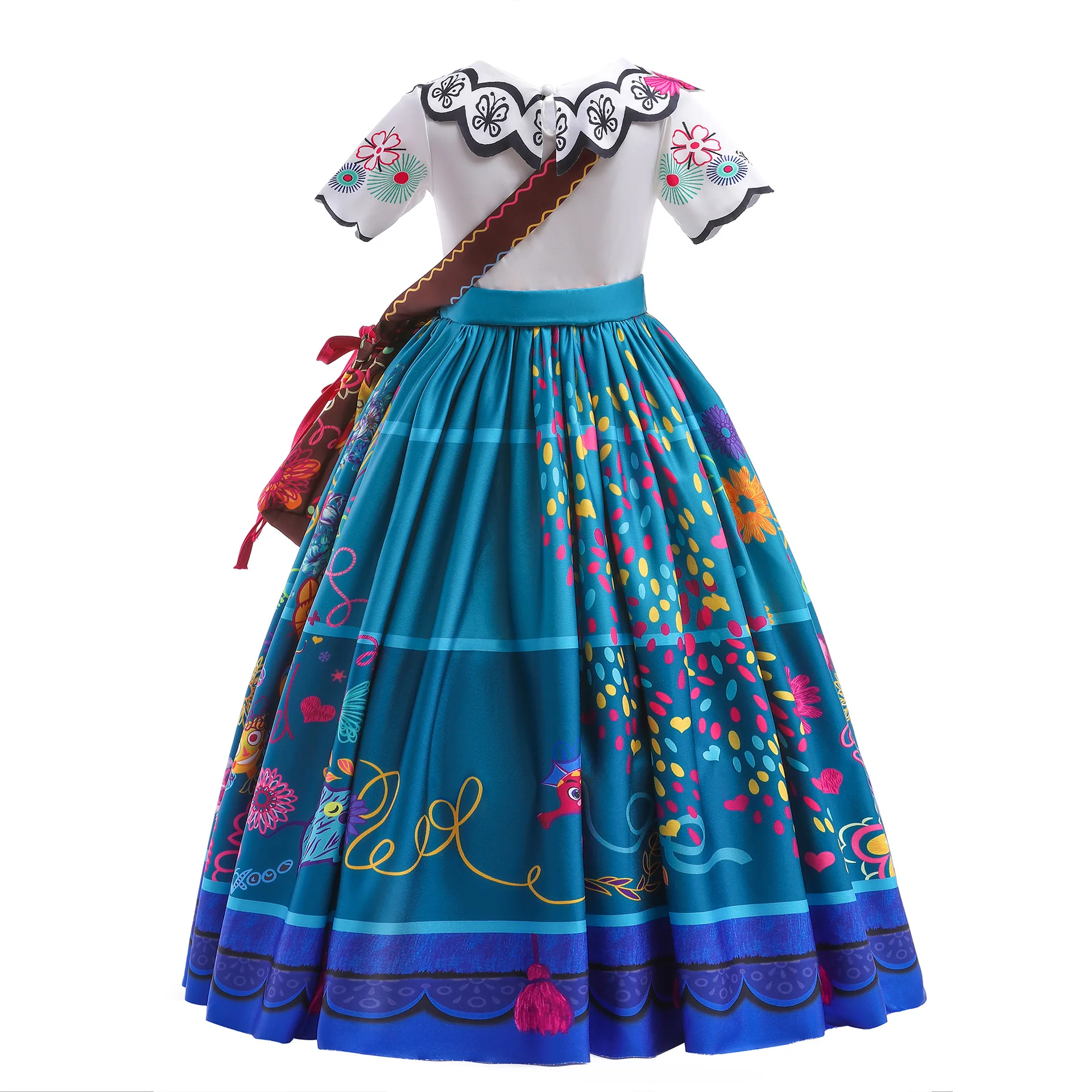 Girls Encanto Costume Mirabel Cosplay Short Sleeves Floral Dress with Bag for Kids - Image 4
