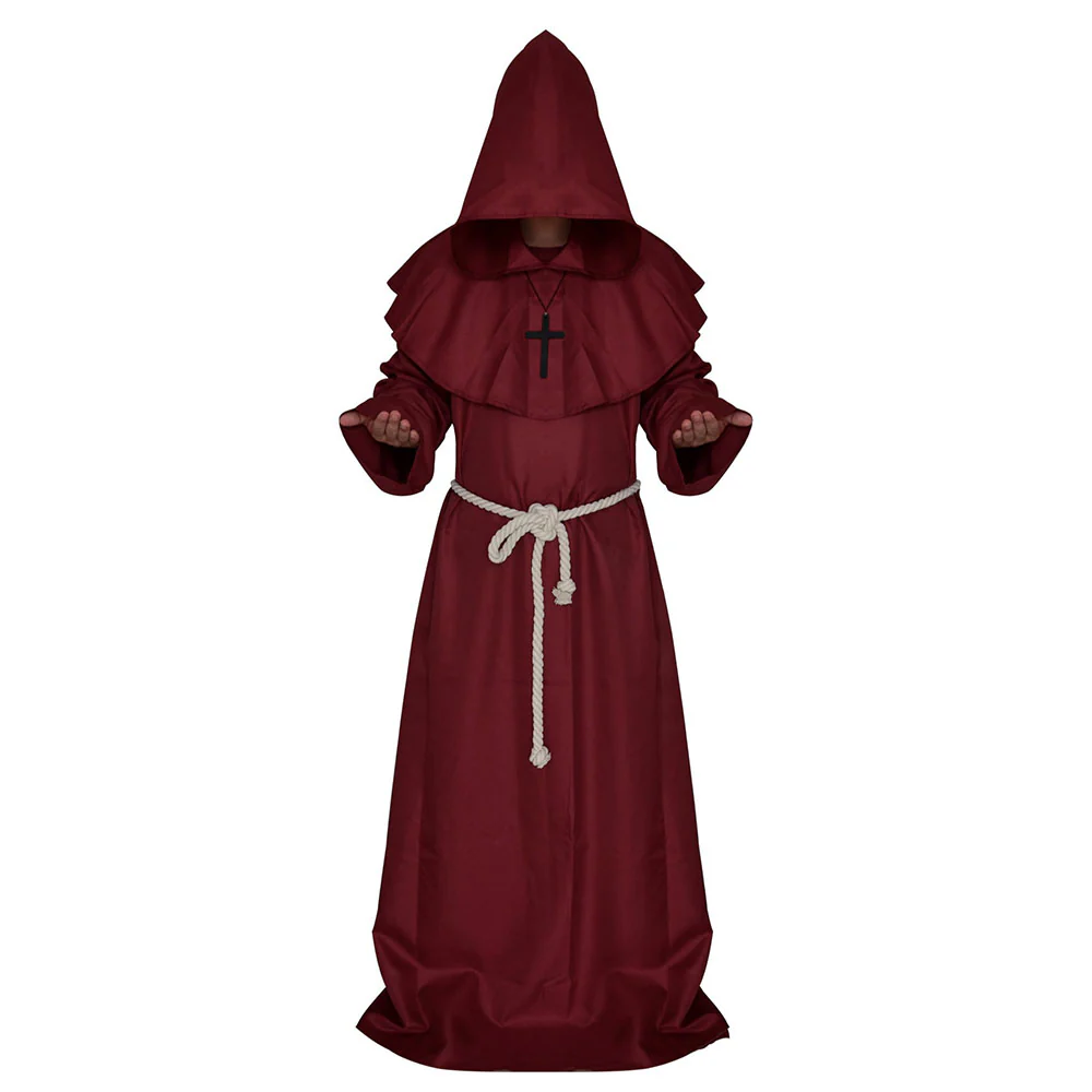 Halloween Costume Cloak Middle Age Monk Wizard Priest Cosplay Long Robe Unisex - Image 3
