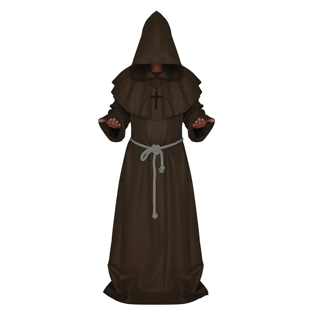 Halloween Costume Cloak Middle Age Monk Wizard Priest Cosplay Long Robe Unisex - Image 4