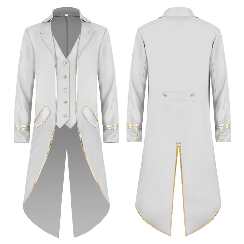 Halloween Costume Coat Middle Age Steampunk Silver Edge Vintage Unifrom Cosplay for Men - Image 3