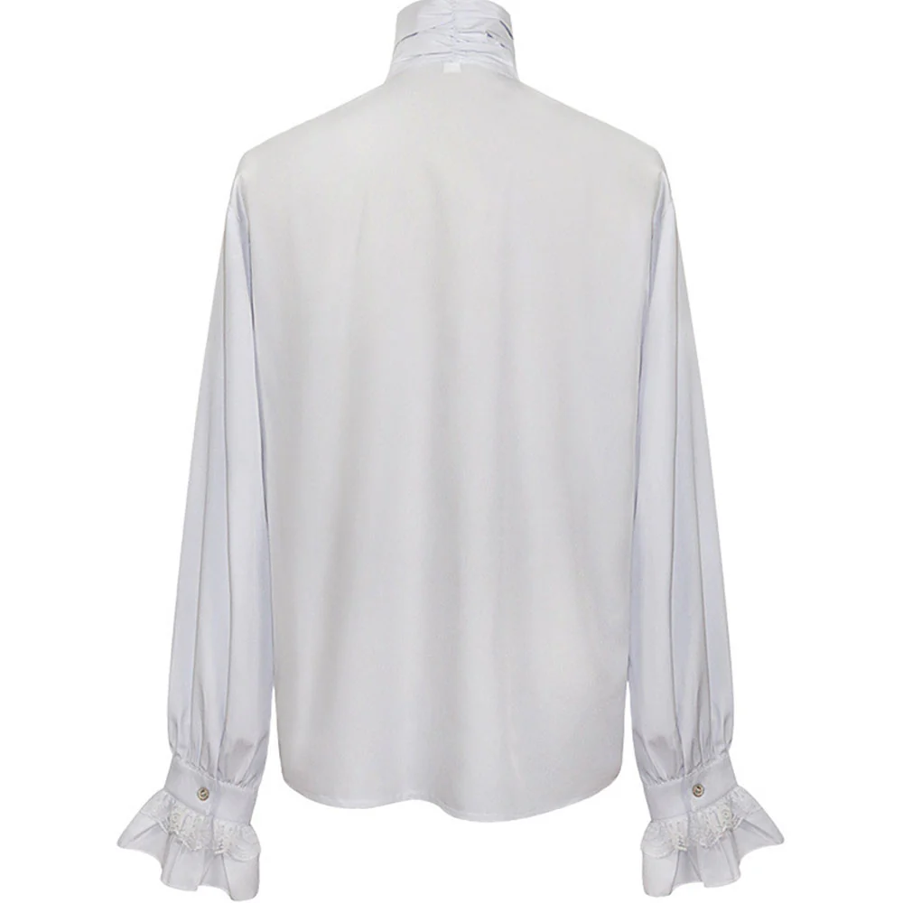 Halloween Costume Middle Age Gothic Vintage Shirt Ruffles Pleated Stand Collar Shirt for Men - Image 10