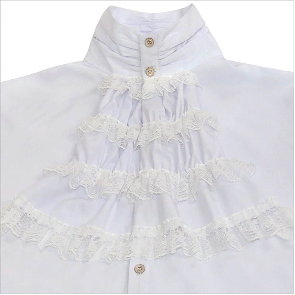 Halloween Costume Middle Age Gothic Vintage Shirt Ruffles Pleated Stand Collar Shirt for Men - Image 14