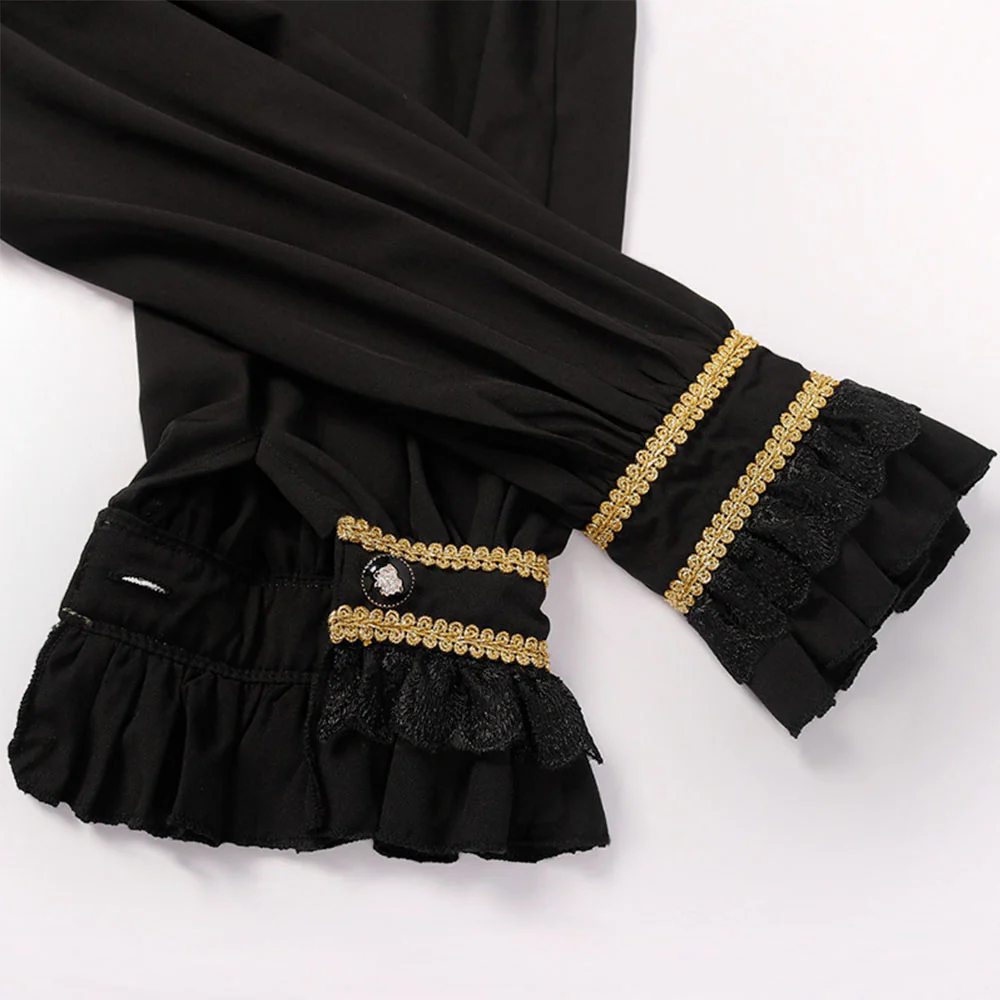 Halloween Costume Shirt Middle Age Gothic Vintage Pleated Tie Collar Shirt for Men - Image 5
