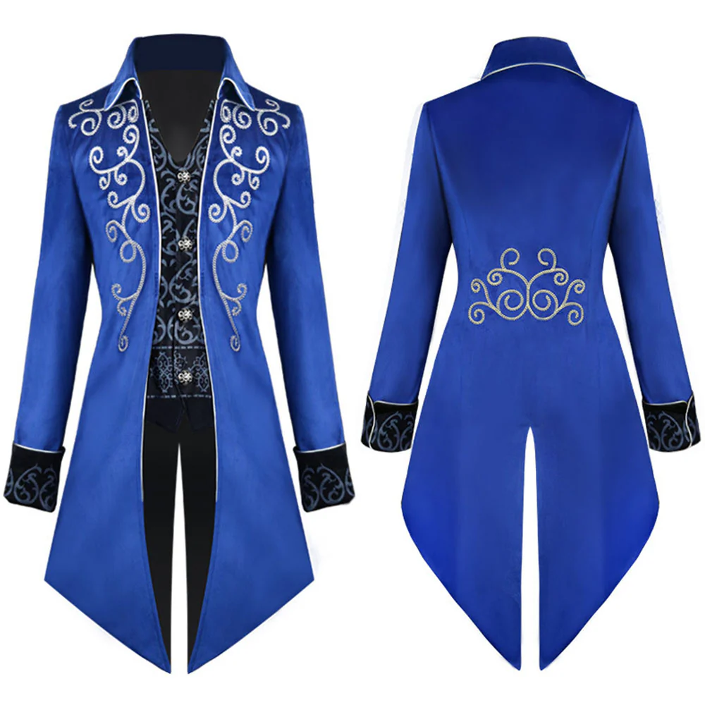 Halloween Costume Tailcoat Middle Century Silver Edge Vintage Unifrom Cosplay for Men - Image 3