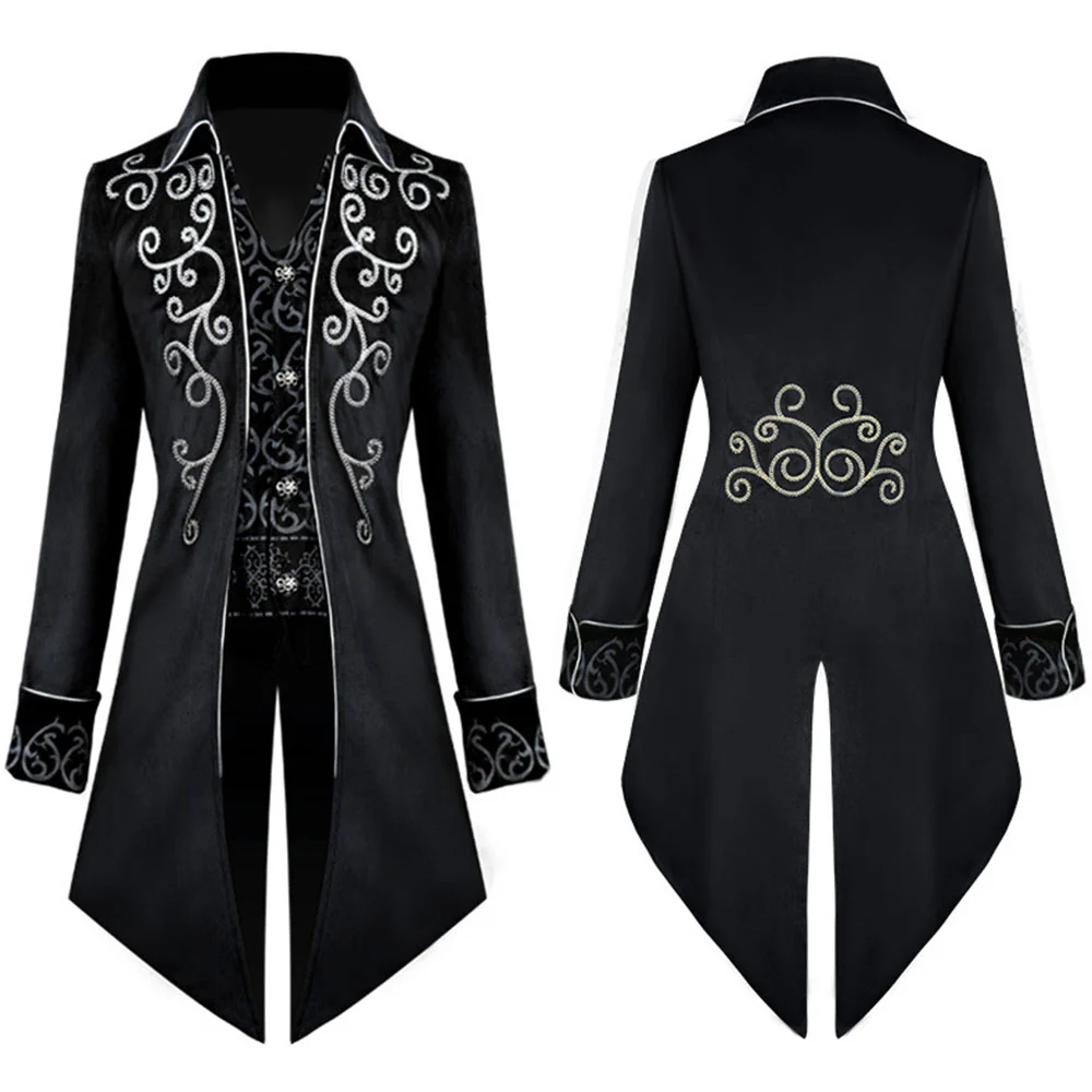 Halloween Costume Tailcoat Middle Century Silver Edge Vintage Unifrom Cosplay for Men - Image 4