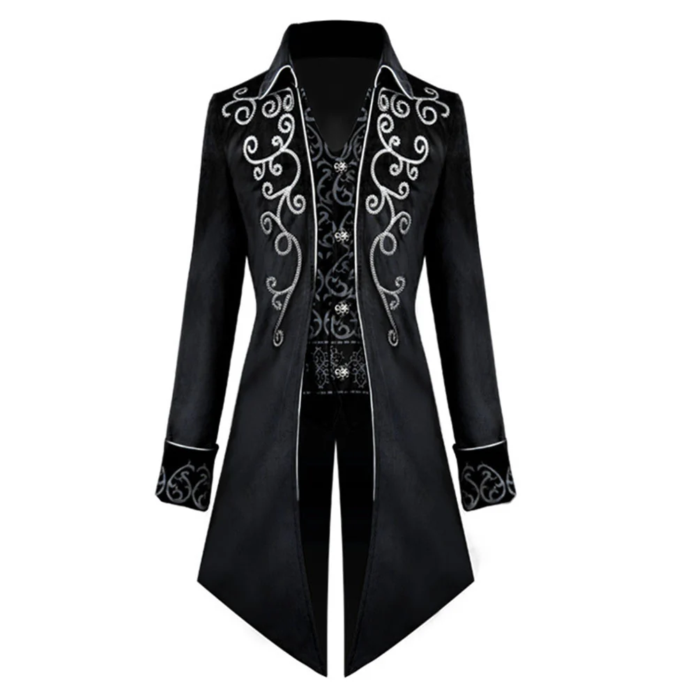 Halloween Costume Tailcoat Middle Century Silver Edge Vintage Unifrom Cosplay for Men - Image 6