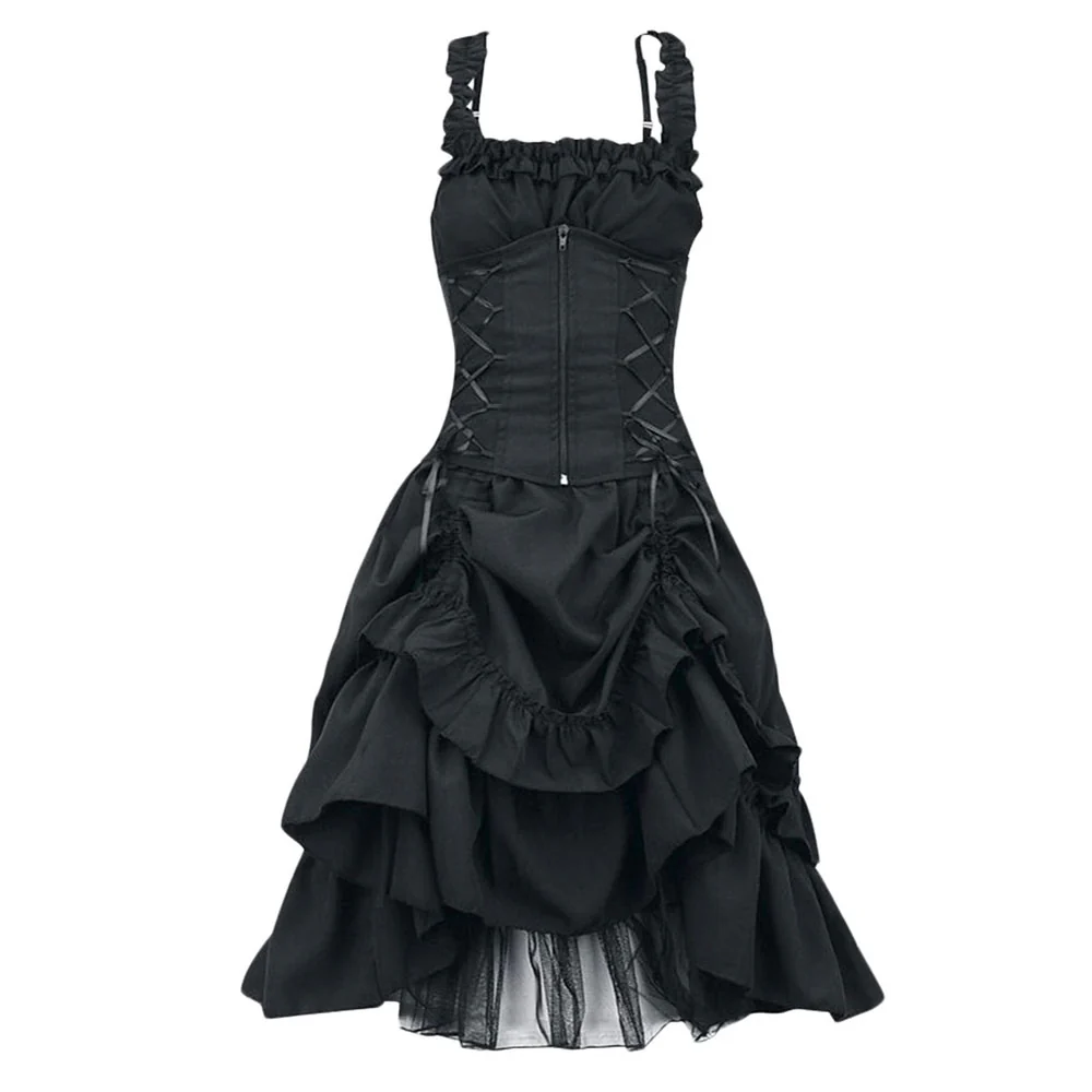 Lolita Cosplay Dress Gothic Style High Low Length Corset Lace Oversize Dress for Women - Image 2
