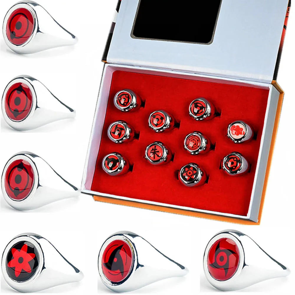 Naruto Costume Accessories The Sharingan 10 PCS Rings with Box Itachi Sasuke Obito Cosplay Rings - Image 2