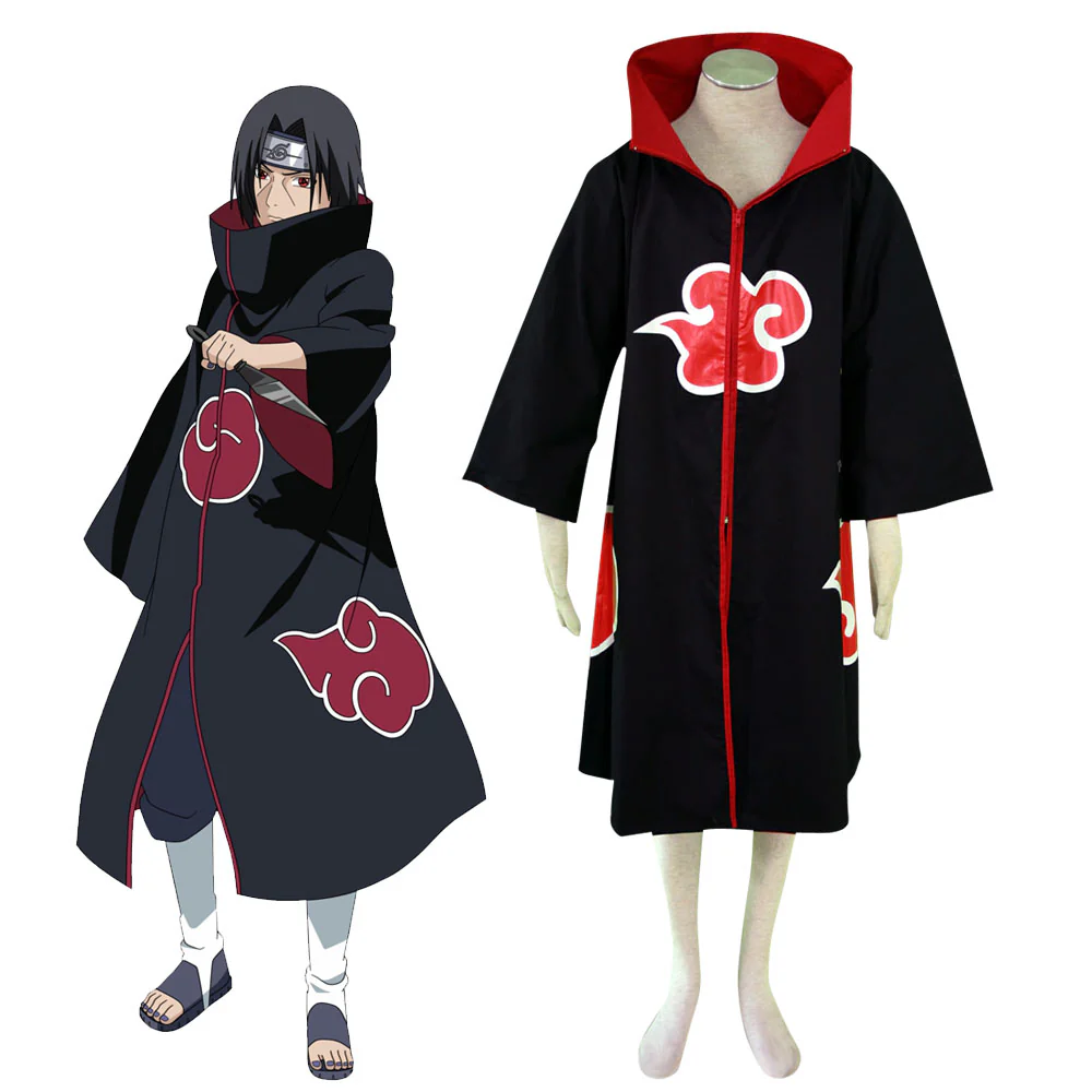 Naruto Costume Akatsuki Embroidered Cloak Itachi Obito Robe for Men and Kids