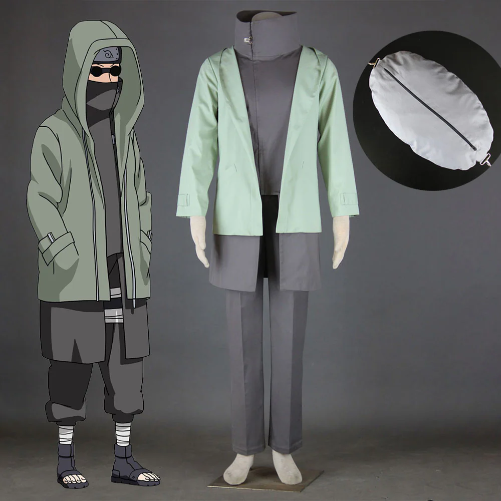 Naruto Shippuden Costume Aburame Shino Cosplay full Outfit with Bag for Men and Kids