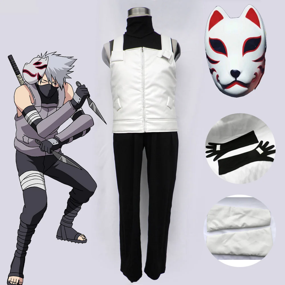 Naruto Shippuden Costume Kakashi Anbu Cosplay full Outfit with Mask for Men and Kids