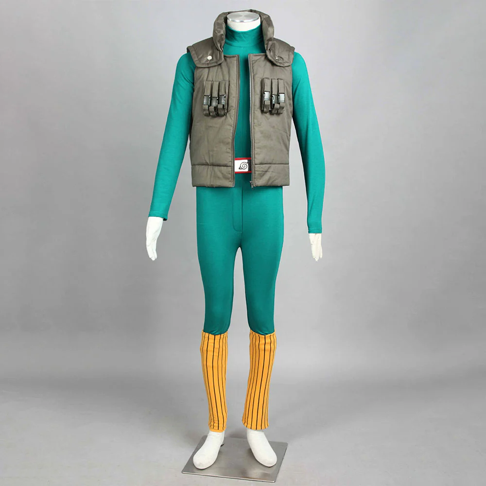 Naruto Shippuden Costume Might Guy Green Cosplay full Outfit for Men and Kids - Image 3