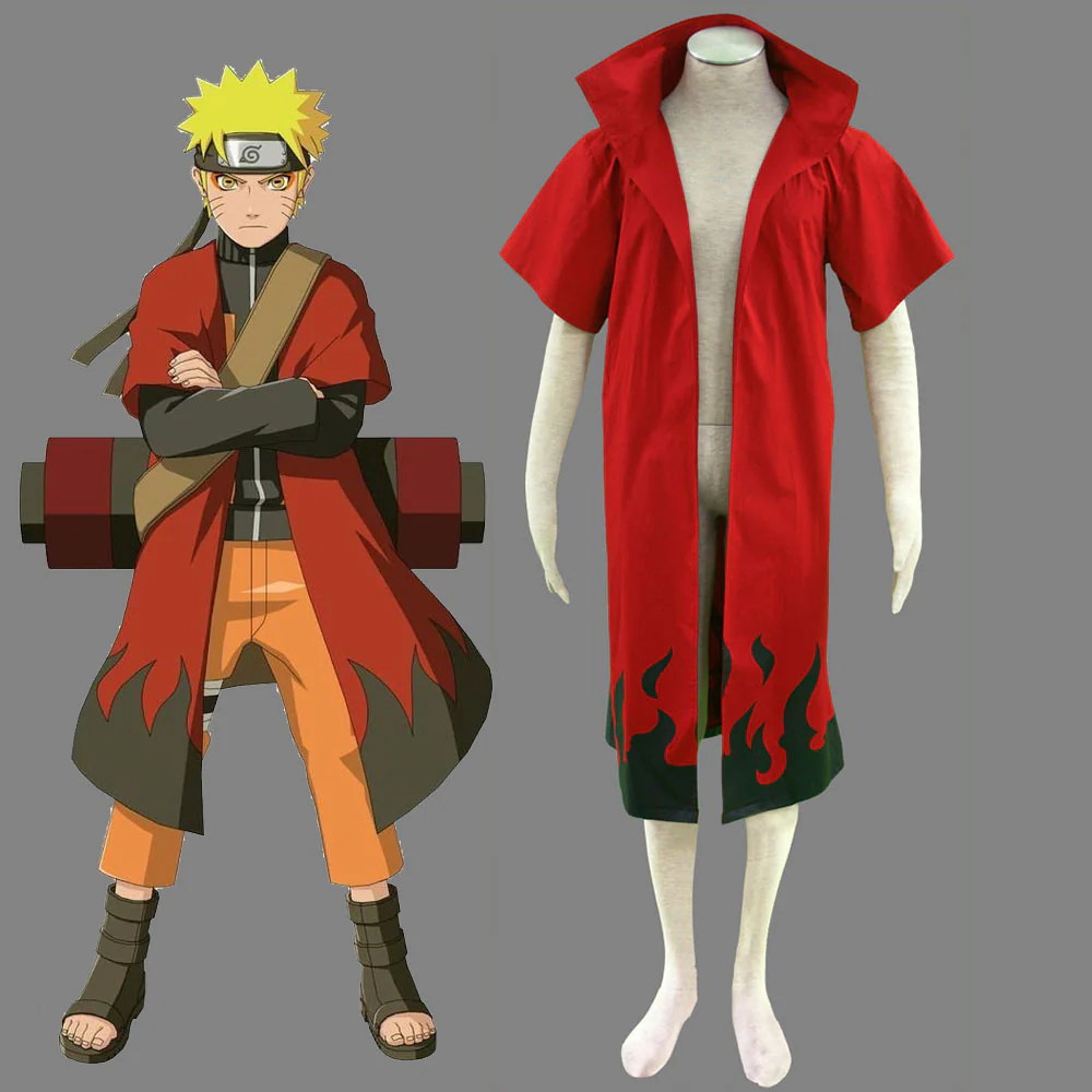 Naruto Shippuden Costume Naruto Sennin Moodo Cosplay Cloak Long Coat for Men and Kids