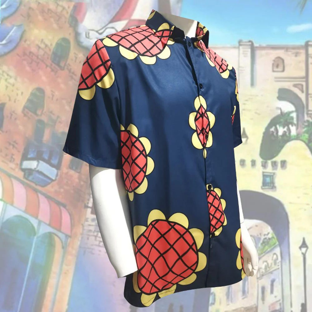 One Piece Costume Luffy Cosplay Shirt Sun Flower Printed Navy Shirt for Men - Image 3