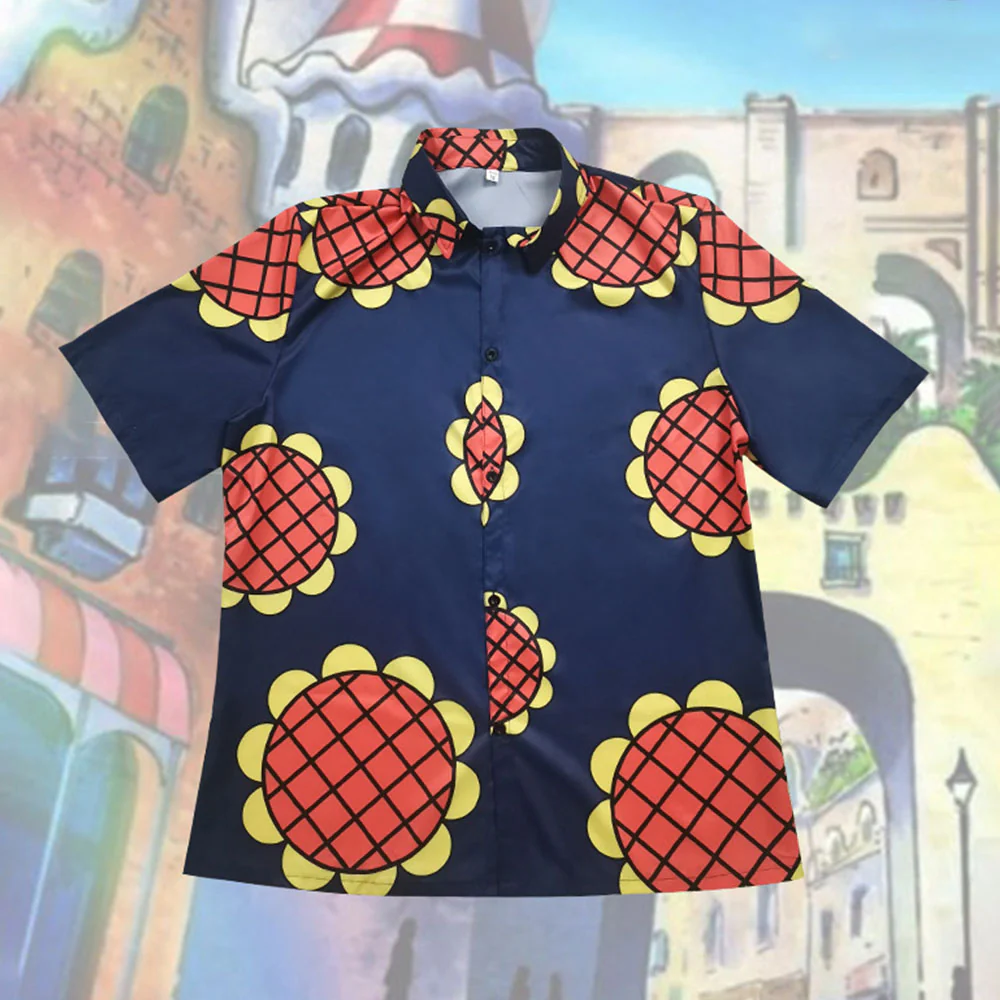One Piece Costume Luffy Cosplay Shirt Sun Flower Printed Navy Shirt for Men - Image 5