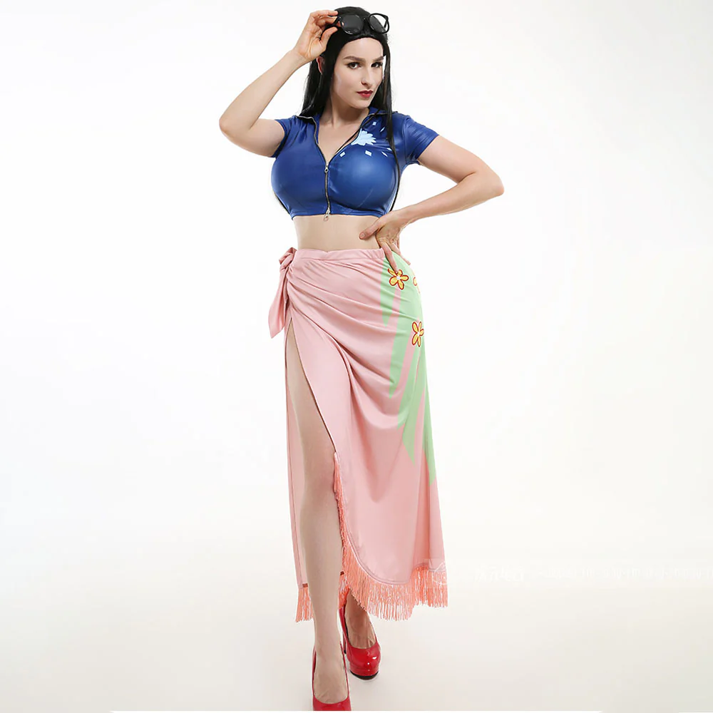 One Piece Costume Nico Robin Top and Floral Pattern Wrap Skirt Cosplay Outfit for Women - Image 3