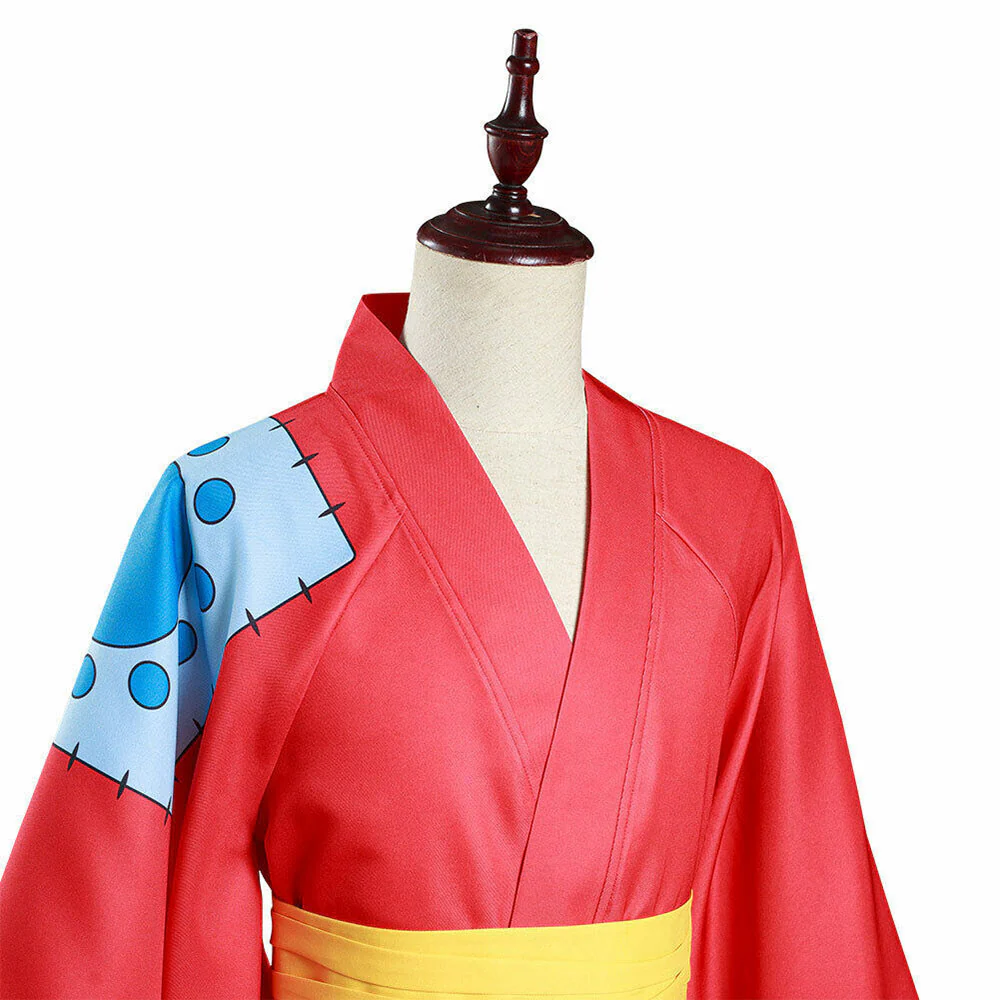 One Piece Wano Country Costumes Monkey D Luffy Cosplay Kimono Set with Hat For Men - Image 7