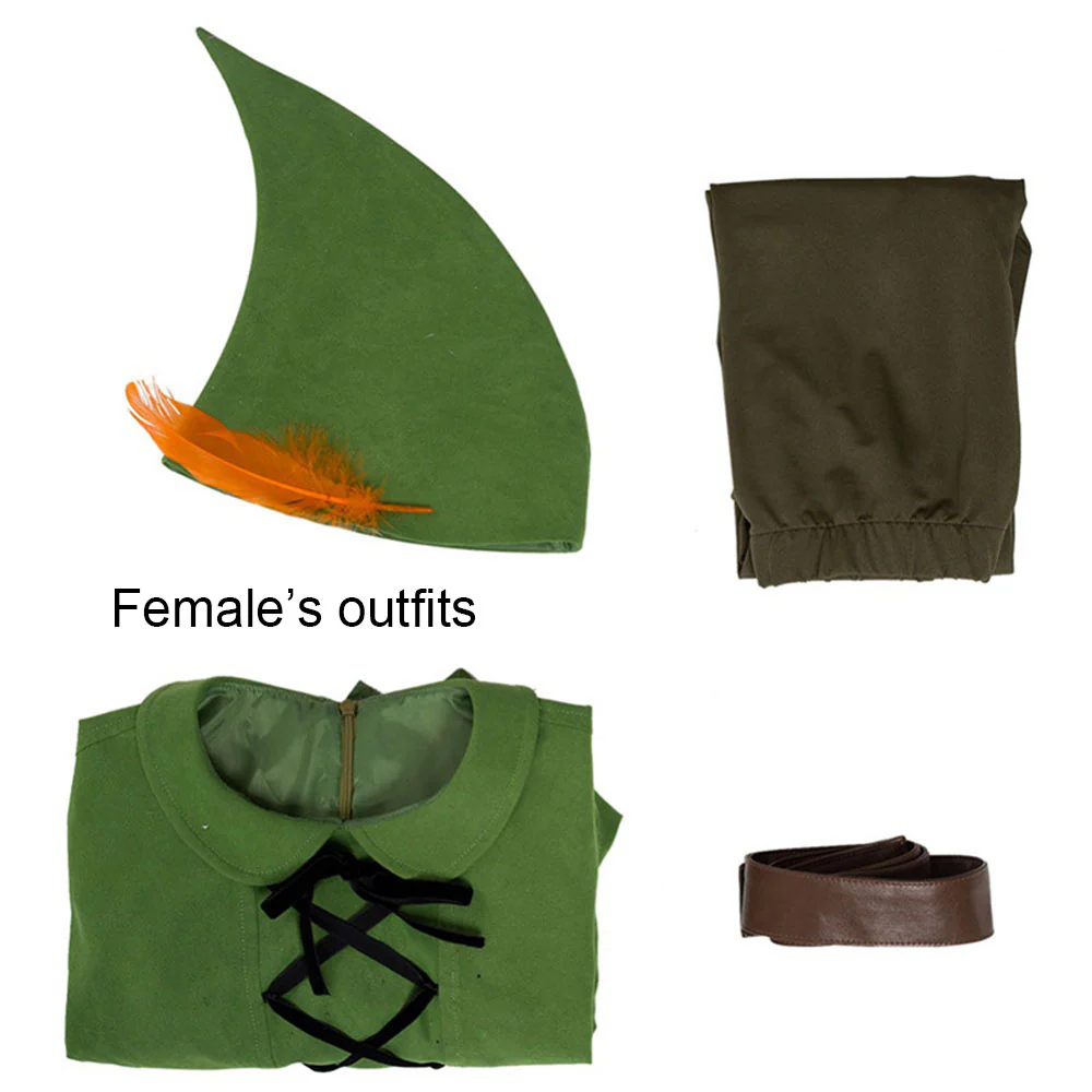 Peter Pan Costume Peter Pan Cosplay Green full outfit for Adults and Kids - Image 5