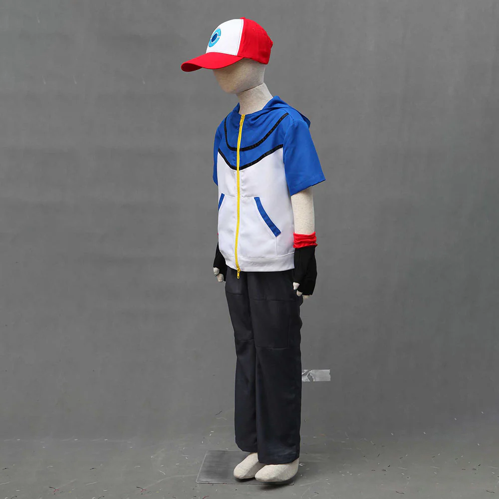 Pokemon Monster Costume Ash Ketchum Cosplay Hoodie full Set with Accessories for Men and Kids - Image 3