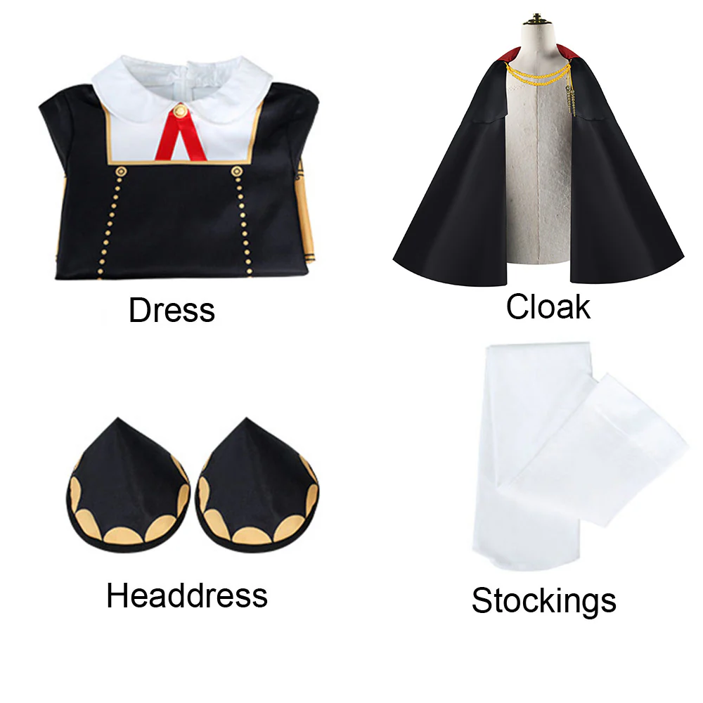 Spy x Family Costume Anya Forger Black Cosplay Dress Costume with Cloak for Women and Kids - Image 7