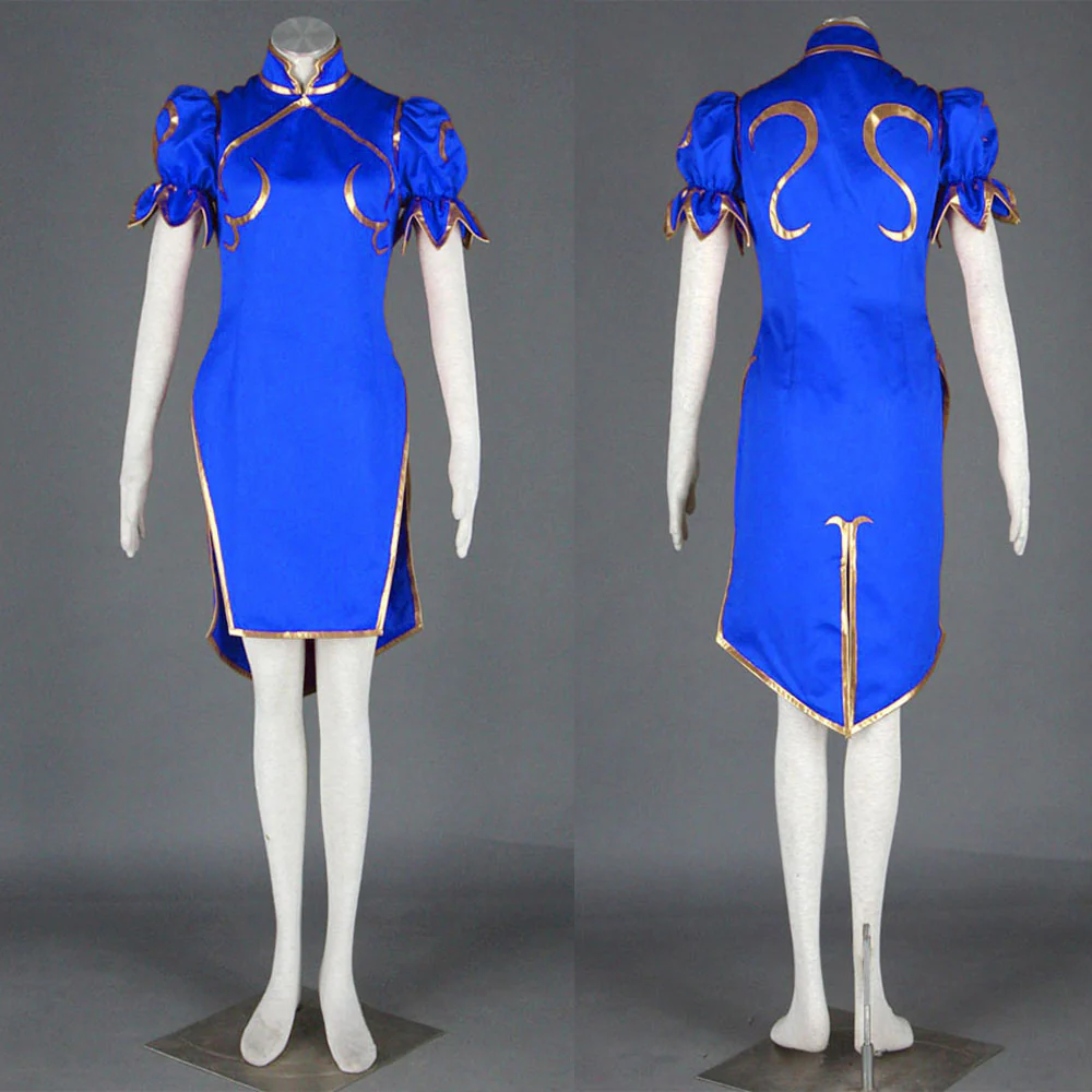 Street Fighter Costume Chun Li Blue Dress with Accessories for Women and Kids Cosplay - Image 5