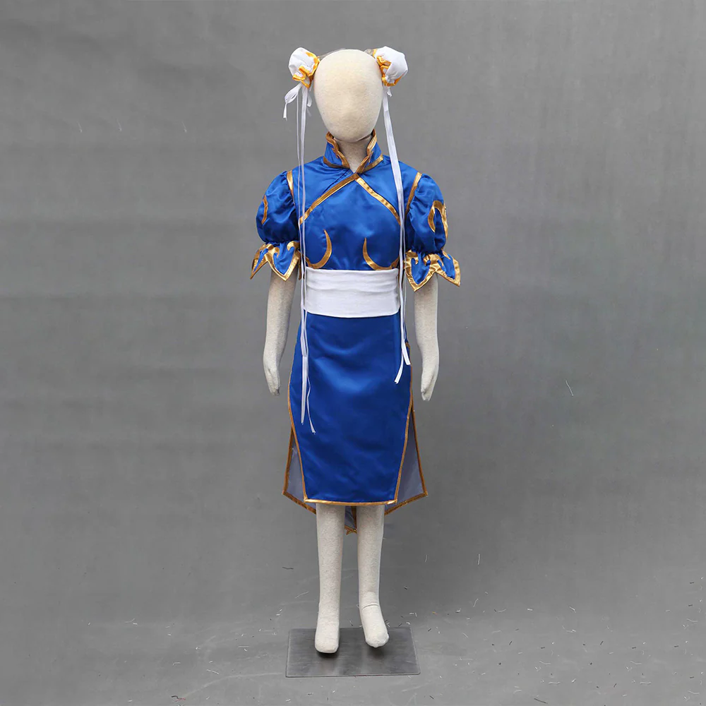 Street Fighter Costume Chun Li Blue Dress with Accessories for Women and Kids Cosplay - Image 6
