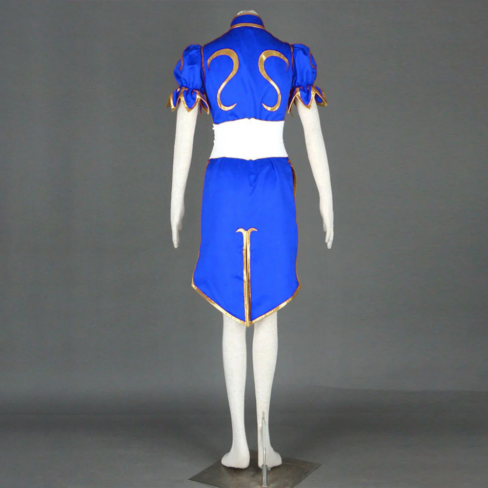 Street Fighter Costume Chun Li Cosplay Blue Dress with Accessories for Women and Kids - Image 6
