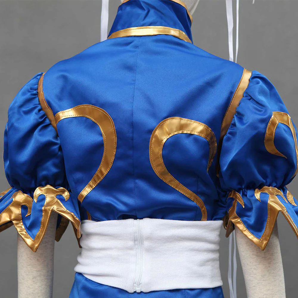 Street Fighter Costume Chun Li Cosplay Blue Dress with Accessories for Women and Kids - Image 8