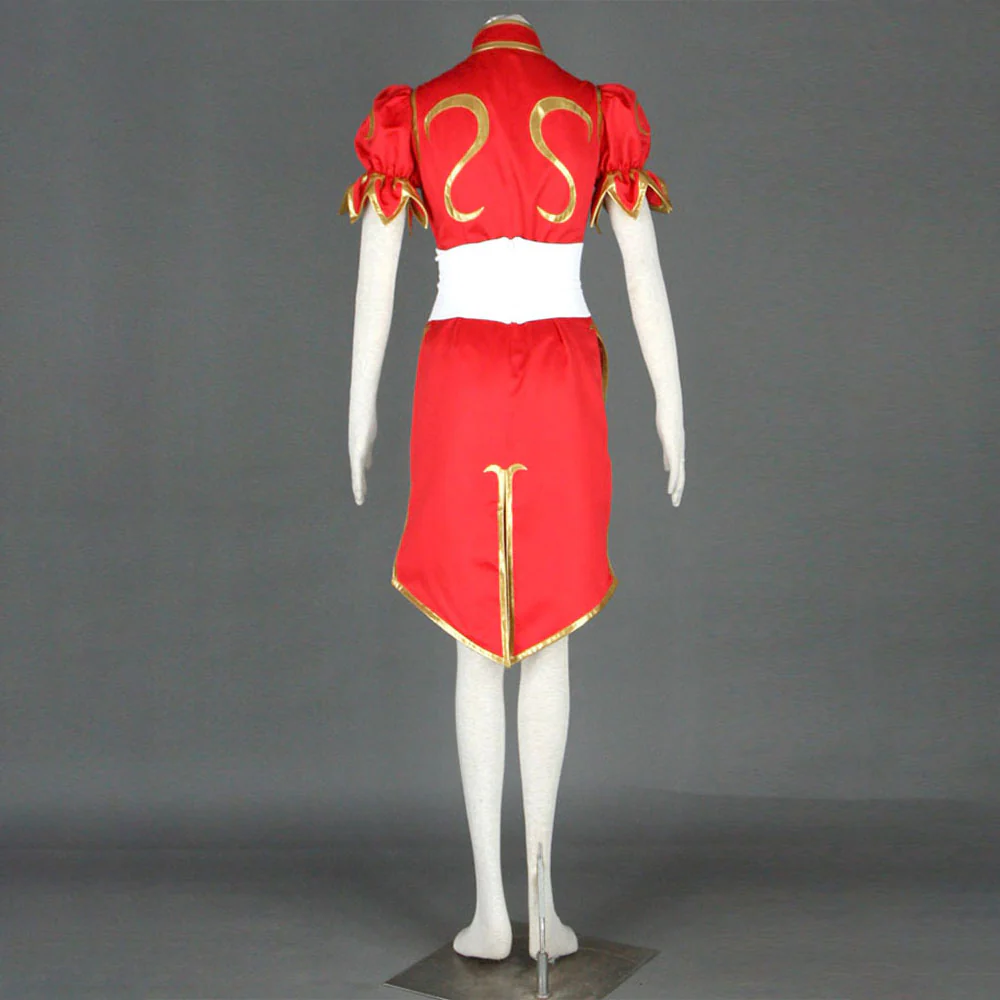 Street Fighter Costume Chun Li Cosplay Red Dress with Accessories for Women and Kids - Image 3