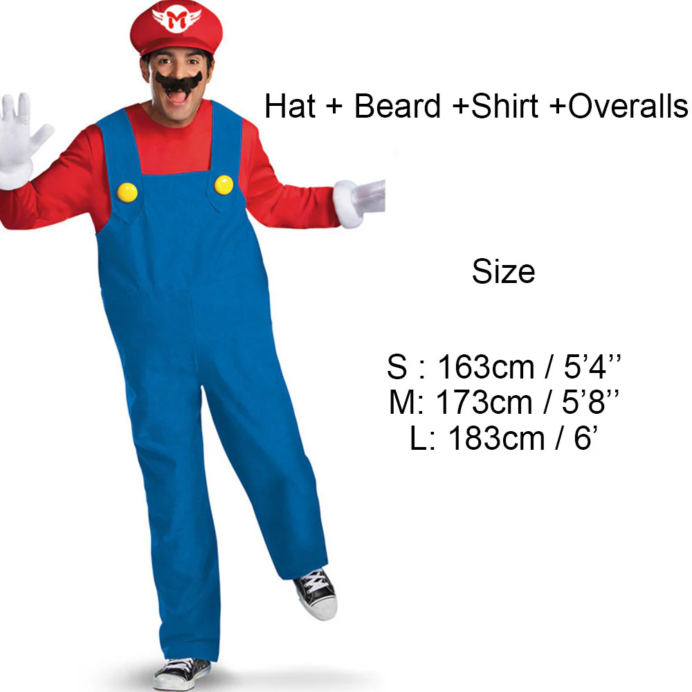 Super Mario Costume Super Mario Cosplay Overalls full outfit with Accessories for Adults and Kids - Image 3