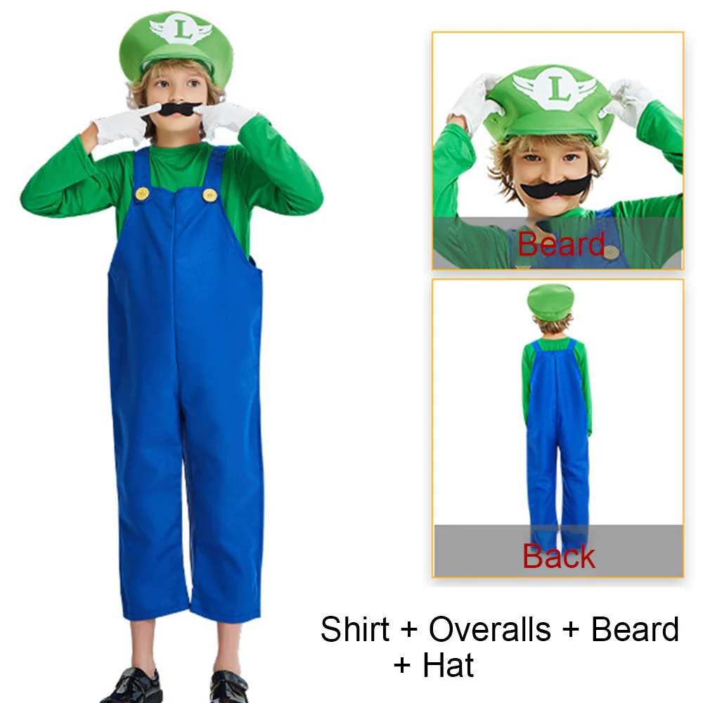 Super Mario Costume Super Mario Cosplay Overalls full outfit with Accessories for Adults and Kids - Image 5