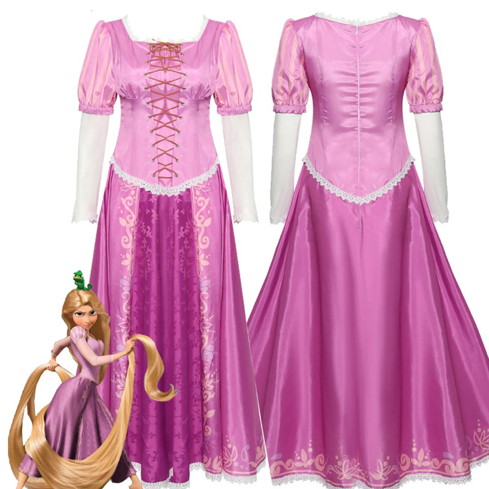 Tangled Costumes Princess Rapunzel Cosplay Pink Dress for Women and Kids - Image 5