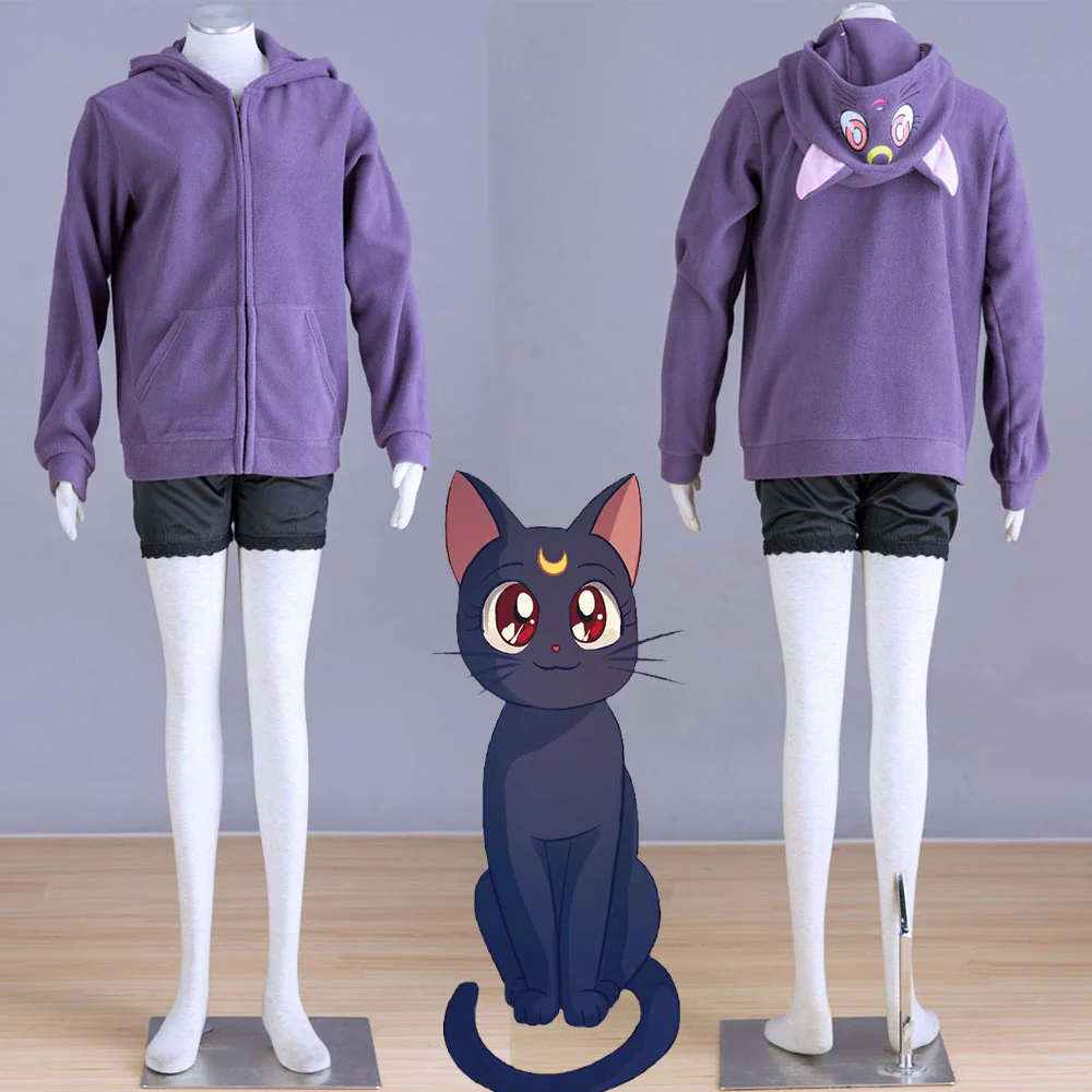 Women and Kids Sailor Moon Costume The Black Cat Luna Cosplay Hoodie