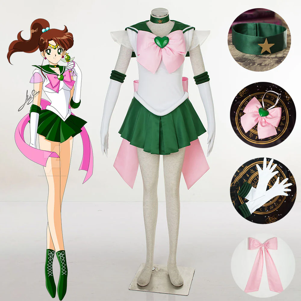 Women and Kids Sailor Moon Super S Costume Sailor Jupiter Kino Makoto Cosplay with Accessories