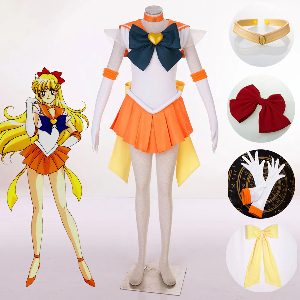 Women and Kids Sailor Moon Super S Costume Sailor Venus Aino Minago Cosplay with Accessories