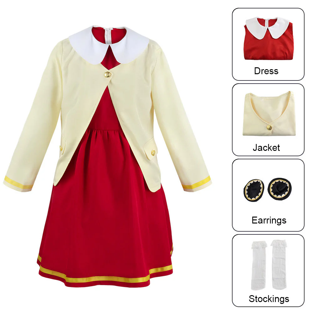 Women and Kids Spy x Family Costume Anya Forger Red Cosplay Dress with Jacket Accessories - Image 2